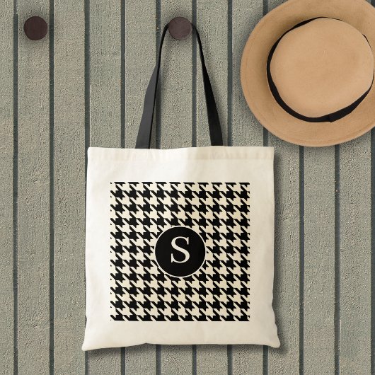 Houndstooth Patroon Zwart & Wit Tote Bag
