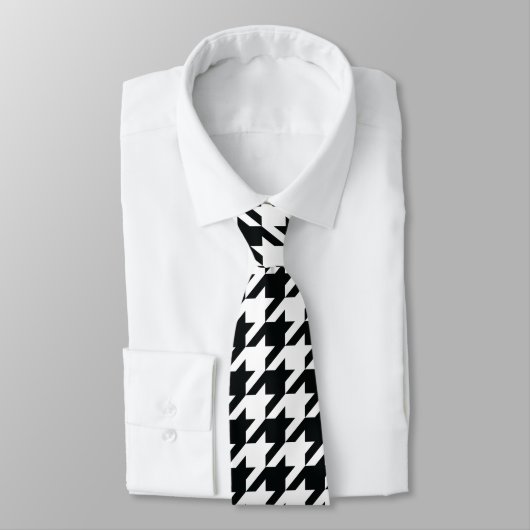 Houndstooth Pattern Black White Stropdas (Gebonden)