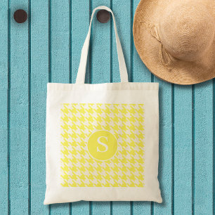 Houndstooth Pattern Lemon Yellow Tote Bag