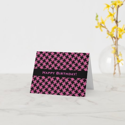 Houndstooth Patterned Birthday Kaart (Gele Bloem)