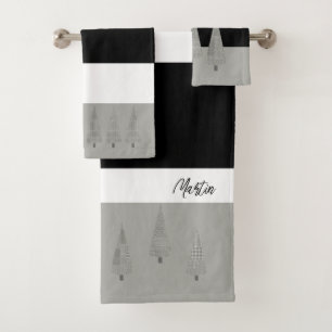 Houndstooth Patterned KerstTree Monogramed Bad Handdoek
