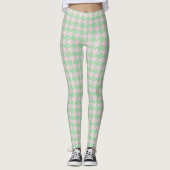 Houndstooth Pied de Poule Pattern Pink Green Leggings (Voorkant)