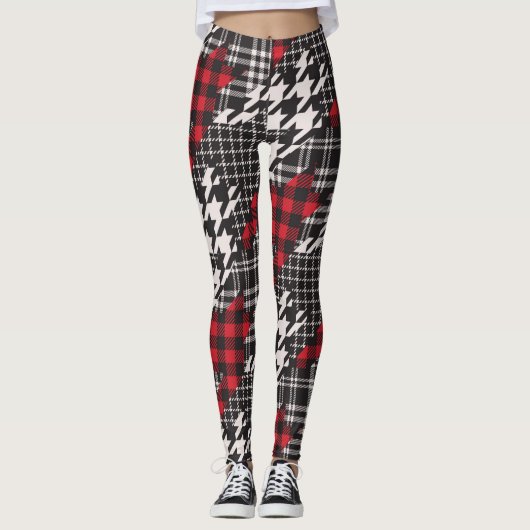 Houndstooth Pset Patroonpatrooncollage Leggings (Voorkant)