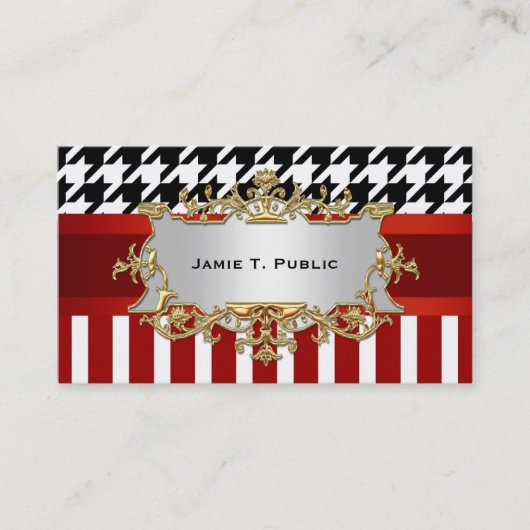 Houndstooth Red Wht Stripe, Red Ribbon, Gold Label (Voorkant)