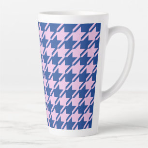 Houndstooth Roze + Blauw Grote Patroon Latte Mok