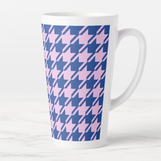 Houndstooth Roze + Blauw Grote Patroon Latte Mok (Rechts)