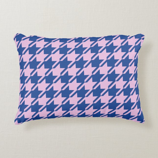 Houndstooth Roze + Blauw Patroon Accent Kussen (Voorkant)