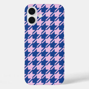 Houndstooth Roze + Blauw Patroon iPhone 16 Plus Hoesje