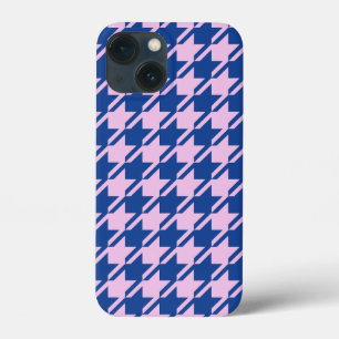 Houndstooth Roze + Blauw Patroon iPhone 13 Mini Hoesje