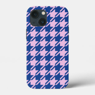 Houndstooth Roze + Blauw Patroon iPhone 13 Mini Hoesje