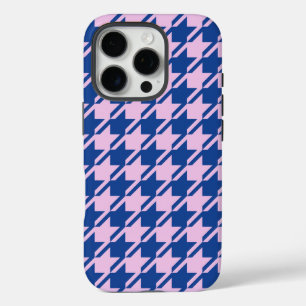 Houndstooth Roze + Blauw Patroon iPhone 16 Pro Hoesje