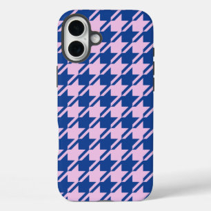 Houndstooth Roze + Blauw Patroon iPhone 16 Plus Hoesje