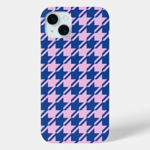 Houndstooth Roze + Blauw Patroon iPhone 15 Mini Hoesje