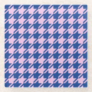 Houndstooth Roze + Blauw Patroon Glazen Onderzetter
