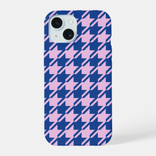 Houndstooth Roze + Blauw Patroon iPhone 15 Hoesje