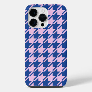 Houndstooth Roze + Blauw Patroon iPhone 14 Pro Max Hoesje