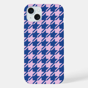 Houndstooth Roze + Blauw Patroon iPhone 15 Plus Case
