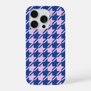 Houndstooth Roze + Blauw Patroon iPhone 15 Pro Hoesje