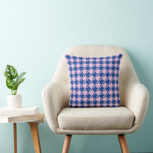 Houndstooth Roze + Blauw Patroon Kussen