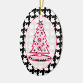 Houndstooth & Roze kerstboom Keramisch Ornament (Links)