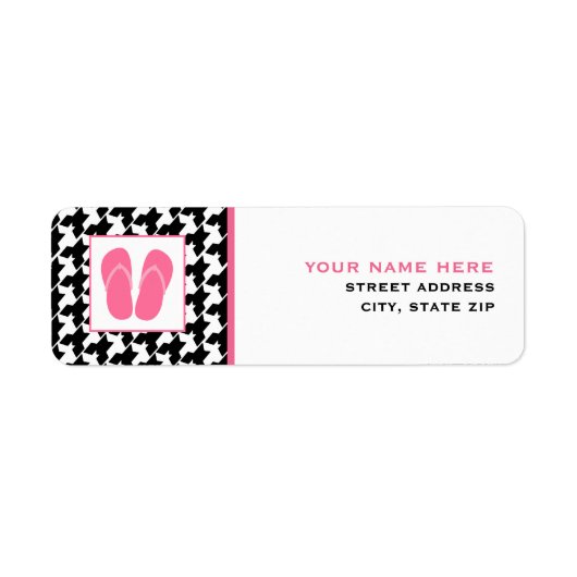 Houndstooth & roze Teenslippers Etiket (Voorkant)