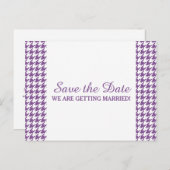 Houndstooth Save the Date Briefkaart, Paars Aankondigingskaart (Voorkant / Achterkant)