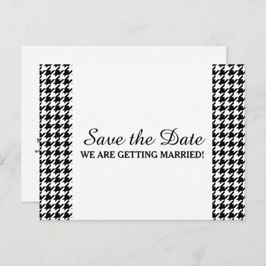 Houndstooth Save the Date Briefkaart, zwart Aankondigingskaart (Voorkant / Achterkant)