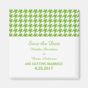 Houndstooth Save the Date Magnet, Green Magneet