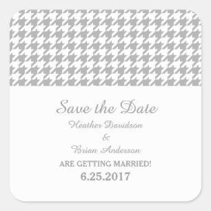 Houndstooth Save the Date Stickers, Grey Vierkante Sticker