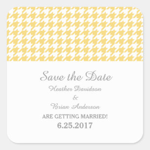 Houndstooth Save the Date Stickers, Yellow Vierkante Sticker