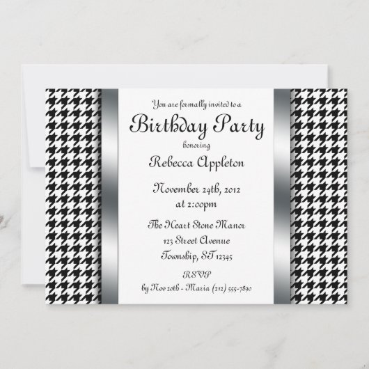 Houndstooth & Silver Design Invitations de fête d' (Devant)