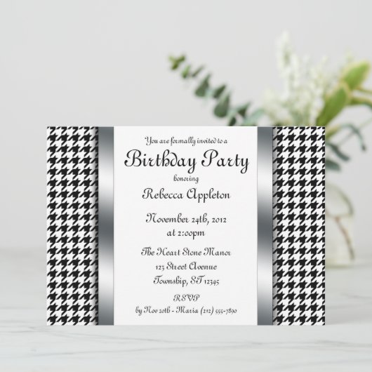 Houndstooth & Silver Design Invitations de fête d' (Debout devant)