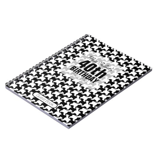 Houndstooth Tesselation Dog 40ste verjaardag Gast Notitieboek (Linkerzijde)