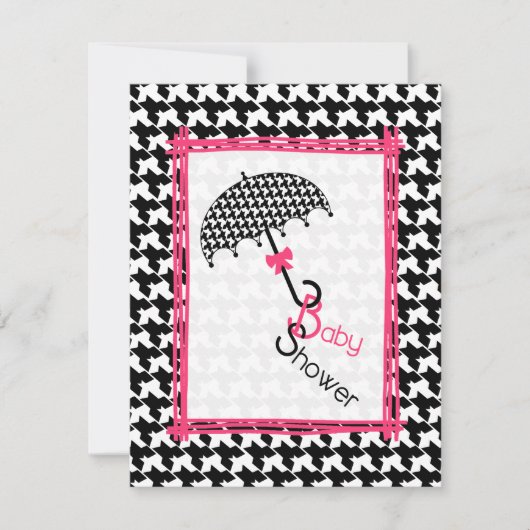 Houndstooth Umbrella Baby shower Invitation Kaart (Voorkant)