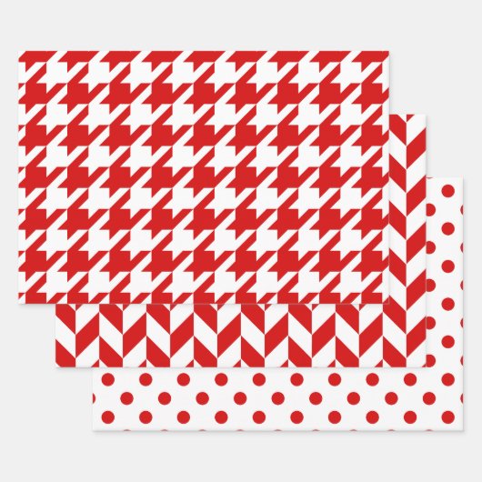 Houndstooth, visgraat, dot DIY kleuren wit rood Inpakpapier Vel (Set)