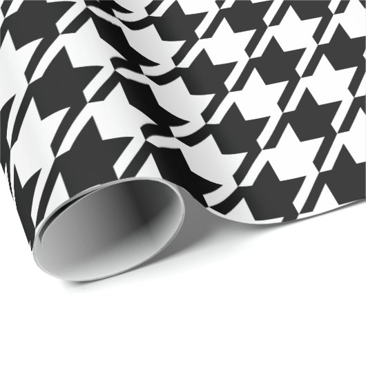 Houndstooth Zwart+Wit Groot Patroon Cadeaupapier (Rol Hoek)