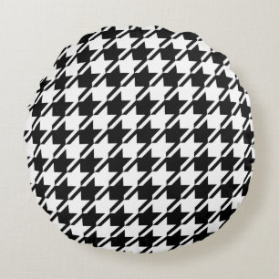 Houndstooth Zwart+Wit Groot Patroon Rond Kussen