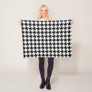Houndstooth Zwart Wit Klassiek Weven Patroon Fleece Deken