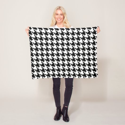 Houndstooth Zwart Wit Klassiek Weven Patroon Fleece Deken (In situ)