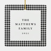 Houndstooth zwarte & witte feestfoto Kerstmis Keramisch Ornament (Achterkant)
