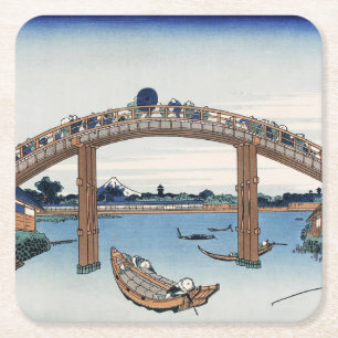 Housai Mount Fuji vanaf de brug onder Mannen Vierkante Kartonnen Onderzetter