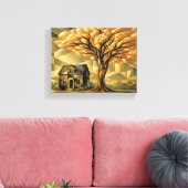 House and Tree in Art Deco Canvas Afdruk (Insitu (Woonkamer))