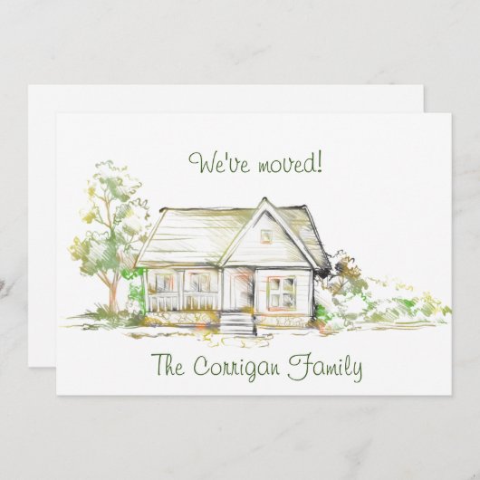 House and Trees New Address Flat Announcement Kaar Aankondiging (Voorkant / Achterkant)