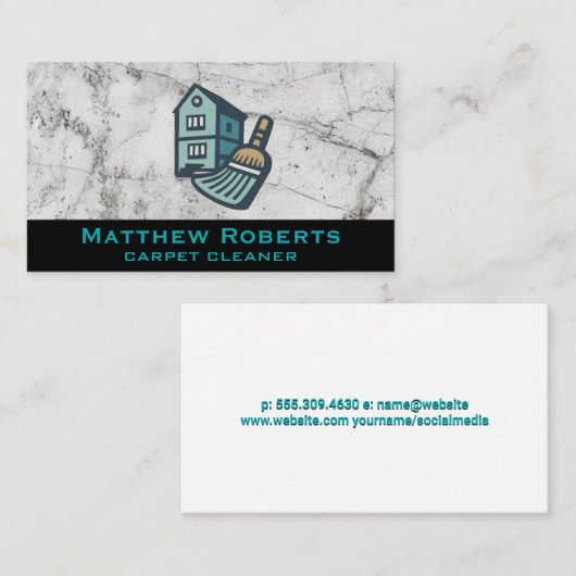 House Broom Logo | Witte marmer Visitekaartje (Voorkant / Achterkant)