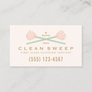 House Cleaner Cleaning Services Crossed Pink Mops Visitekaartje