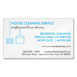 House Cleaning Broom Logo Blue Magnetisch Visitekaartje