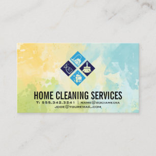House Cleaning Icons   Achtergrond Waterverf Visitekaartje