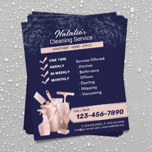House Cleaning Roos Gold Housekeeping Navy Floral Flyer