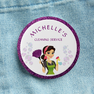 House Cleaning Service Maid Glitter Business Ronde Button 3,2 Cm