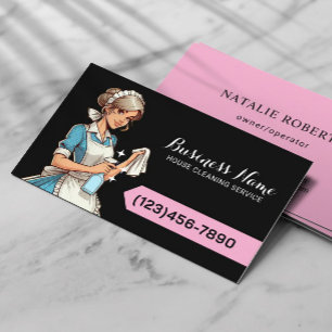 House Cleaning Service Zwart & Roze Huishouding Visitekaartje